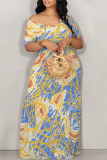 Multicolor Abstract Print V Neck Short Sleeve Fitted Casual Vacation Maxi Dresses