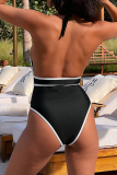 Black Cut Out Sleeveless Backless Halter One-Piece Swimwear Swimsuit