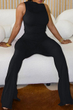 Black Slit Turtleneck Sleeveless Tops and Flared Pants Bodycon Casual Outing Two Piece Trouser Sets