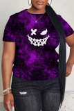Blue Casual Graphic Print O Neck Short Sleeve Plus Size T-Shirts Tops