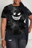 Blue Casual Graphic Print O Neck Short Sleeve Plus Size T-Shirts Tops
