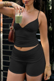 White V Neck Sleeveless Backless Cami Tops and Skinny Shorts Fitted Casual Sportwear Two Piece Short Sets