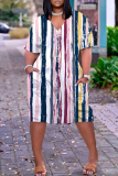 Black Orange Abstract Print V Neck Short Sleeve with Pocket Casual Outing Plus Size Midi T-shirt Dress