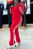 White Striped Casual Sportswear Stand-up Collar Long Sleeve Zipper Jackets Tube Tops and Flared Panst Three Piece Trouser Sets