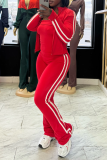 White Striped Casual Sportswear Stand-up Collar Long Sleeve Zipper Jackets Tube Tops and Flared Panst Three Piece Trouser Sets