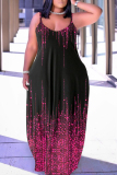 Rose Red Graphic Print U Neck Sleeveless Backless Fitted Casual Vacation Plus Size Maxi Slip Dresses