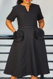 White V Neck Short Sleeve Pocket With Belt 3D Flower Decor A-line Party Evening Maxi Dresses