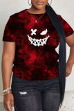 Blue Casual Graphic Print O Neck Short Sleeve Plus Size T-Shirts Tops