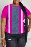 Red Casual Striped Print O Neck Short Sleeve Plus Size T-Shirts Tops