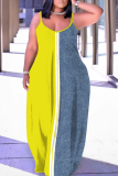 Red Contrast Print Striped U Neck Sleeveless Backless Fitted Casual Vacation Plus Size Maxi Slip Dresses