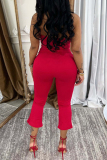 Black Casual Sleeveless Backless Halter Tops and Flared Capri Pants Bodycon Two Piece Trouser Sets