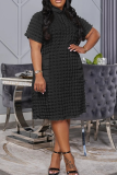 Blue Zipper Collar Short Sleeve Straight Casual Outing Plus Size Midi Dresses