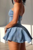 Black Sleeveless Backless Zipper-back Bodycon A-line Casual Outing Party Club Denim Mini Dresses