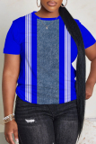 Red Casual Striped Print O Neck Short Sleeve Plus Size T-Shirts Tops