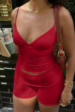 White V Neck Sleeveless Backless Cami Tops and Skinny Shorts Fitted Casual Sportwear Two Piece Short Sets