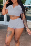 Pink Turndown Collar Short Sleeve Crop Tops and Mini Shorts Bodycon Casual Sportwear Two Piece Short Sets