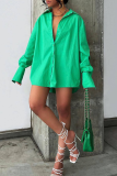 Blue Turndown Collar Long Sleeve Buckle up Loose Casual Mini Shirt Dresses