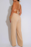 White Off Shoulder Sleeveless Backless Fringed Trim Halter Wide Leg Jumpsuit