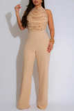 White Off Shoulder Sleeveless Backless Fringed Trim Halter Wide Leg Jumpsuit