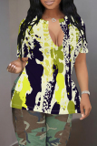 Colors Casual Geometric Print Contrast V Neck Short Sleeve T-Shirts Tops