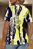 Colors Casual Geometric Print Contrast V Neck Short Sleeve T-Shirts Tops