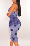 White Black Polka Dot Flowers Print Contrast V Neck Sleeveless Backless Bodycon Party Club Wear Midi Slip Dresses