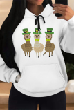 White Casual Graffiti Print Letters Long Sleeve Draw String with Pocket Hooded Sweatshirts Tops