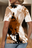 Colors Casual Geometric Print Contrast V Neck Short Sleeve T-Shirts Tops