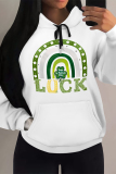 White Casual Graffiti Print Letters Long Sleeve Draw String with Pocket Hooded Sweatshirts Tops