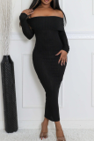 Fuchsia Ribbed Off Shoulder Long Sleeve Bodycon Party Club Wear Evening Maxi Dresses
