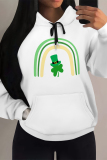 White Casual Graffiti Print Letters Long Sleeve Draw String with Pocket Hooded Sweatshirts Tops