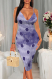 White Black Polka Dot Flowers Print Contrast V Neck Sleeveless Backless Bodycon Party Club Wear Midi Slip Dresses