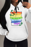 White Casual Graffiti Print Letters Long Sleeve Draw String with Pocket Hooded Sweatshirts Tops