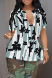 Colors Casual Geometric Print Contrast V Neck Short Sleeve T-Shirts Tops