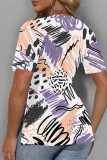 Colors Casual Geometric Print Contrast V Neck Short Sleeve T-Shirts Tops