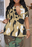 Colors Casual Geometric Print Contrast V Neck Short Sleeve T-Shirts Tops