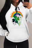White Casual Graffiti Print Letters Long Sleeve Draw String with Pocket Hooded Sweatshirts Tops