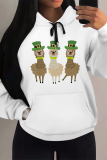 White Casual Graffiti Print Letters Long Sleeve Draw String with Pocket Hooded Sweatshirts Tops