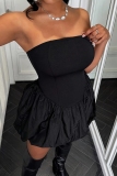 Black Sleeveless Backless A-line Fitted Ball Gown Party Club Wear Mini Bubble Tube Dresses