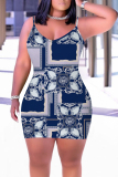White Cartoon Print Sleeveless Backless Bodycon Casual Outing Plus Size Mini Slip Dresses