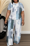 White Green Casual Abstract Leopard Print O Neck Short Sleeve T-shirt and Wide Leg Pants Two Piece Trouser Sets