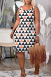 Grey Plaid Print U Neck Sleeveless Bodycon Plus Size Midi Vest Dresses
