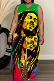 White Floral Figure Print V Neck Sleeveless Tops and Drawstring Wide Leg Pants Casual Plus Size Two Piece Trouser Sets