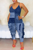 Red Casual Graphic Print Sleeveless Backless Harem Loose Plus Size Cami Jumpsuits