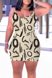 White Cartoon Print Sleeveless Backless Bodycon Casual Outing Plus Size Mini Slip Dresses