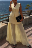 White Kintted V Neck Sleeveless Button up Waistcoat and Gauze See-through Maxi Skirts Casual Vacation Two Piece Dress Sets