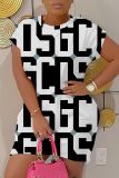 Multicolor Graphic Figure Print O Neck Short Sleeve Loose Casual Outing Plus Size Mini T-shirt Dress