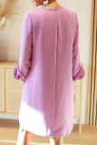 Red O Neck Long Sleeve 3D Flower Decor Casual Party Evening Straight Midi Dresses