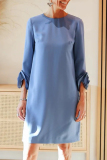 Red O Neck Long Sleeve 3D Flower Decor Casual Party Evening Straight Midi Dresses