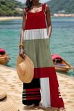 White Abstract Print Sleeveless Backless Button up Casual Vacation Plus Size Wide Leg Slip Jumpsuits
